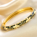 Colorful Floral Enamel Cuff Bracelet Set with Vintage Open Bangle Design