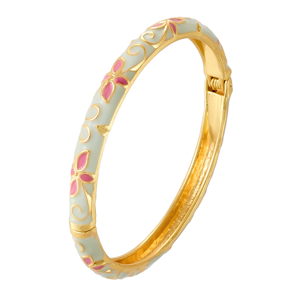 Colorful Floral Enamel Cuff Bracelet Set with Vintage Open Bangle Design